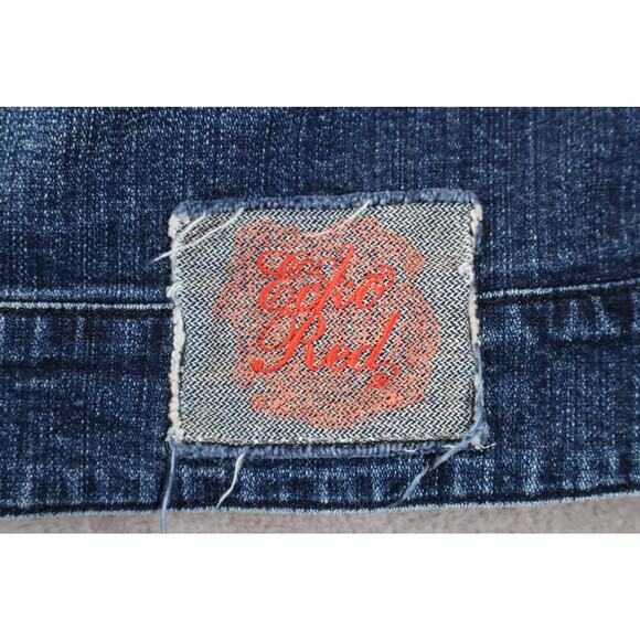 Ecko Red Jacke Kids Small Blue Denim Jean Moto Style Back Graphic Logo Fitted - Picture 6 of 8